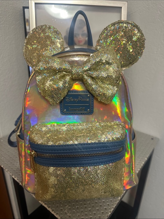 Loungefly Handbags - Loungefly Earidescent Gold Sequin Backpack Disney Parks 50th Anniversary NWOT